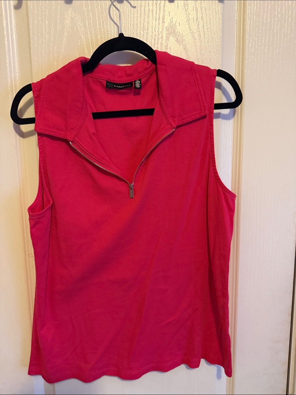 Rafaella Bright Pink Sleeveless Zip-Front Mock Collar Tank